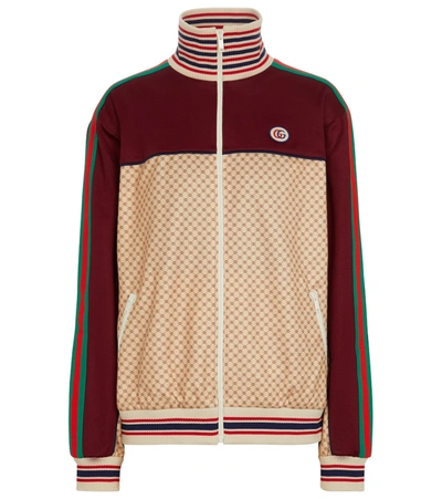 Gucci Beige And Bordeaux Jacket In Jersey With Gg Logo Print In Red