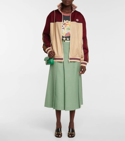 Gucci Beige And Bordeaux Jacket In Jersey With Gg Logo Print In Red