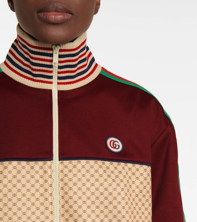 Gucci Beige And Bordeaux Jacket In Jersey With Gg Logo Print In Red