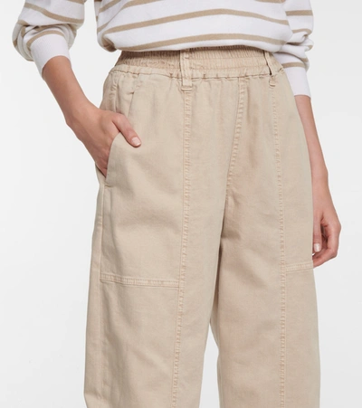 Shop Brunello Cucinelli High-rise Straight Cotton-blend Pants In Beige