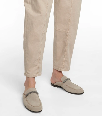 Shop Brunello Cucinelli High-rise Straight Cotton-blend Pants In Beige