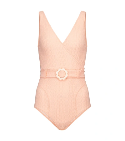 Shop Lisa Marie Fernandez Yasmin Belted Swimsuit In Pink