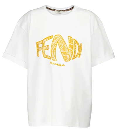 Shop Fendi Logo Cotton Jersey T-shirt In White