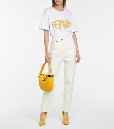 Shop Fendi Logo Cotton Jersey T-shirt In White