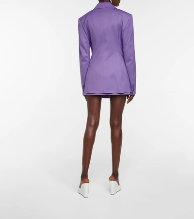 Shop Attico Stretch-wool Gabardine Blazer In Purple
