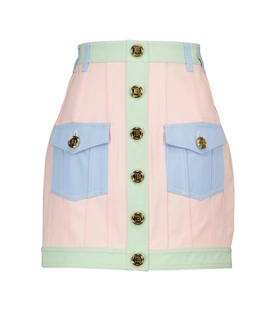 Shop Balmain Denim Miniskirt In Multicoloured