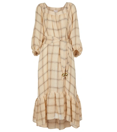 Shop Lisa Marie Fernandez Laure Checked Linen-blend Gauze Midi Dress In Yellow