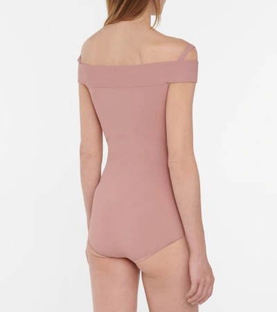 Shop Alaïa Off-shoulder Knit Bodysuit In Pink