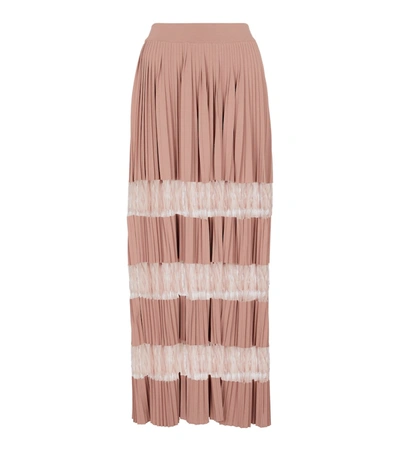 Shop Alaïa Pleated Lace-insert Maxi Skirt In Pink