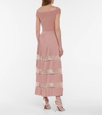 Shop Alaïa Pleated Lace-insert Maxi Skirt In Pink