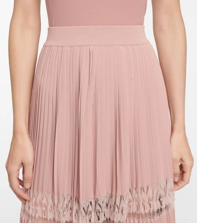 Shop Alaïa Pleated Lace-insert Maxi Skirt In Pink