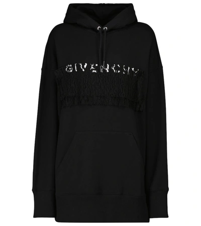 Shop Givenchy Lace-trimmed Cotton Hoodie In Black