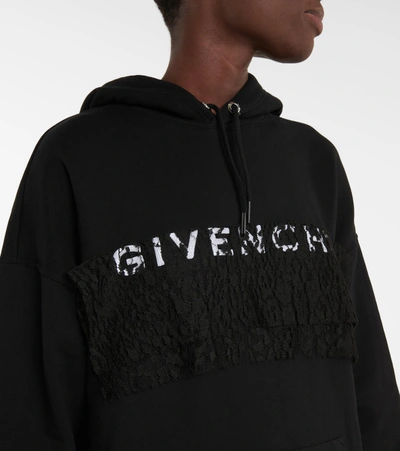 Shop Givenchy Lace-trimmed Cotton Hoodie In Black