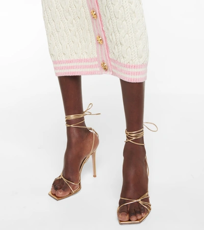 Shop Balmain Cable-knit Wool-blend Midi Skirt In White