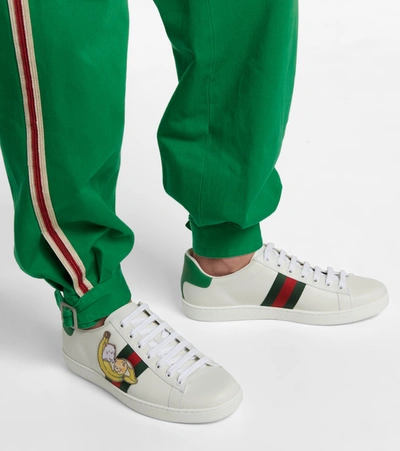 Shop Gucci Bananya © Ace Leather Sneakers In White