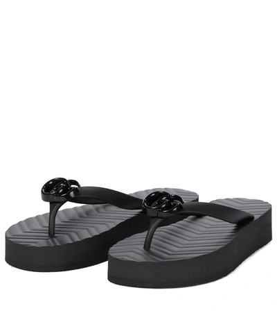 Shop Gucci Logo Platform Thong Sandals In Black