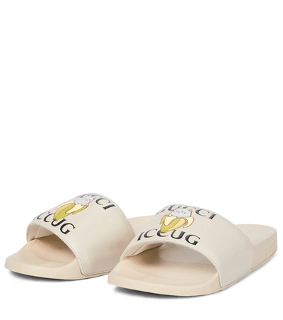 Shop Gucci Bananya© Leather Slides In White