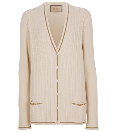 Shop Gucci Belted Wool-blend Cardigan In Beige