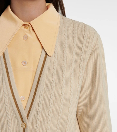 Shop Gucci Belted Wool-blend Cardigan In Beige