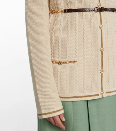 Shop Gucci Belted Wool-blend Cardigan In Beige