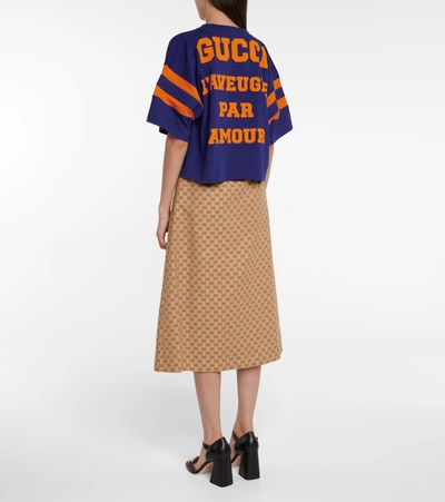 Shop Gucci Printed Cotton Jersey T-shirt In Blue