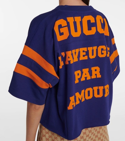 Shop Gucci Printed Cotton Jersey T-shirt In Blue