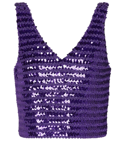 Shop Gucci Sequined Crop Top In Purple