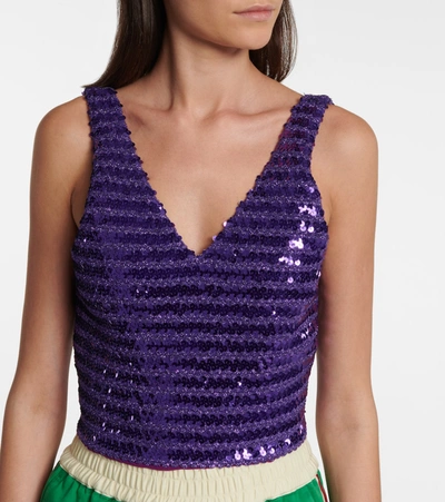 Shop Gucci Sequined Crop Top In Purple