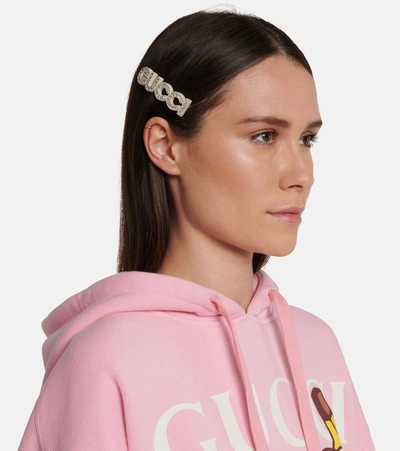 Shop Gucci Logo Crystal-embellished Hair Clip In White