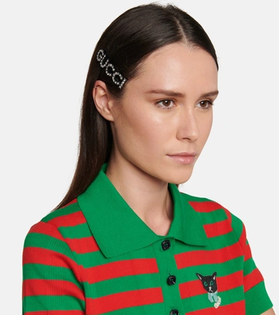 Shop Gucci Logo Crystal-embellished Hair Clip In Black