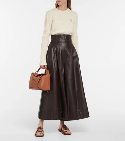 Shop Loewe Leather Culottes In Brown