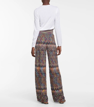 Shop Missoni High-rise Straight Wool Knit Pants In Brown
