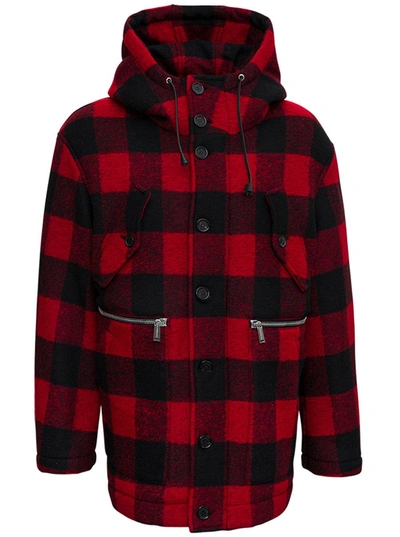 Dsquared2 Checked Single-breasted Coat In Red