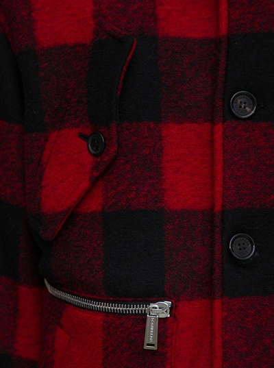 Dsquared2 Checked Single-breasted Coat In Red