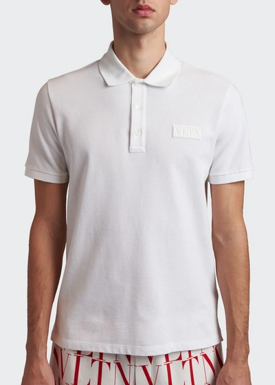 Shop Valentino Men's Vltn Patch Polo Shirt In White/white