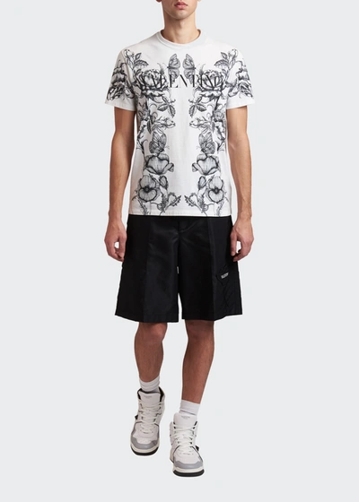 Shop Valentino Men's Blooming Logo-print T-shirt In White/black