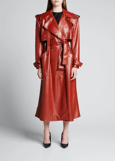 Materiel Double-breasted Eco Leather Trench Coat In Braun | ModeSens