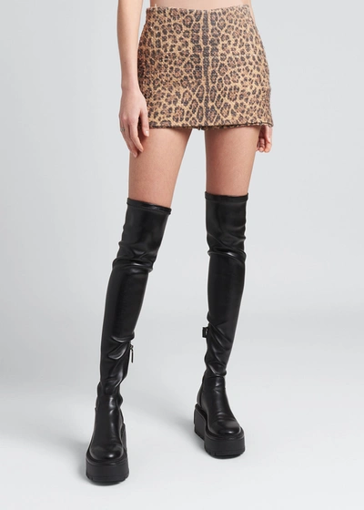 Shop Valentino Leopard-print Tweed Mini Skort In Beige Multi