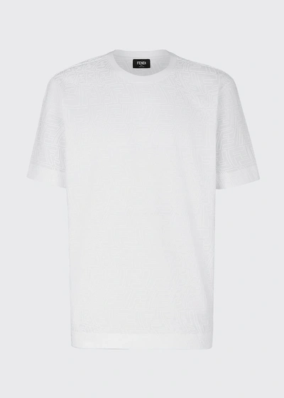 Shop Fendi Men's Ff Fishook Logo T-shirt In Bianco