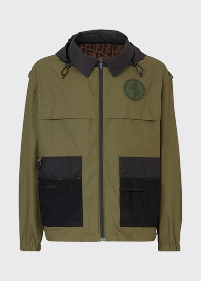 Shop Fendi Men's Reversible Vertigo Ff Jacket In Globe
