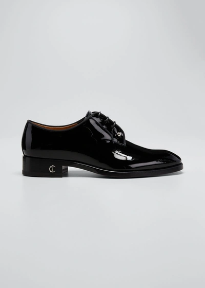 Shop Christian Louboutin Men's Chambeliss Patent Red-sole Oxfords In Bk01 Black