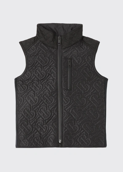 Shop Burberry Boy's Giaden Logo Embossed Vest In Black