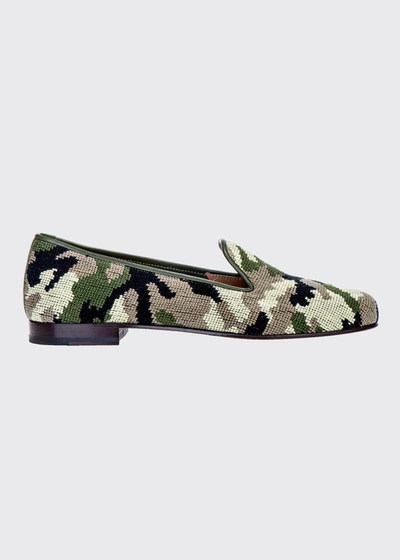 Shop Stubbs And Wootton Men's Camo Needlepoint Slippers In Green