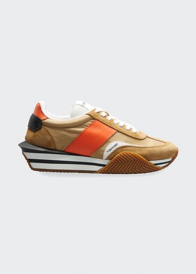 Shop Tom Ford Men's James Colorblock Platform Low-top Sneakers In Sand Orange