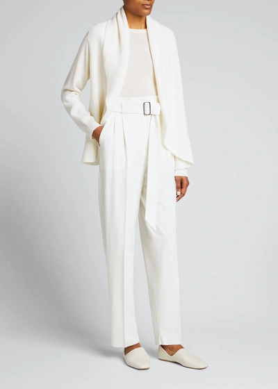 Shop Max Mara Carabo Wool Crepe Belted Trousers In Bianco