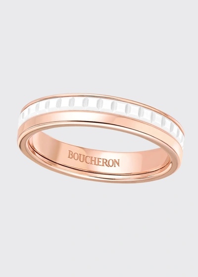 Shop Boucheron Quatre Wedding Band In Pink Gold With White Ceramic