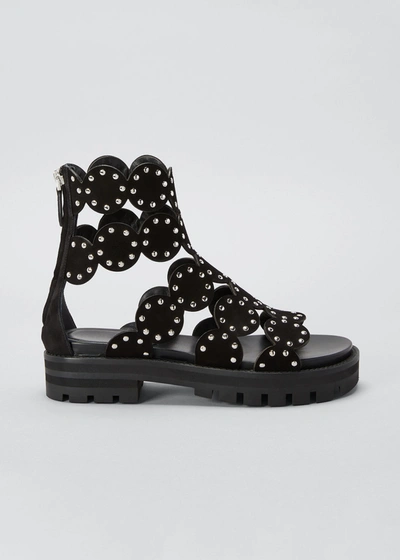 Shop Alaïa Circle-stud Leather Zip Sandals In 999 Noir