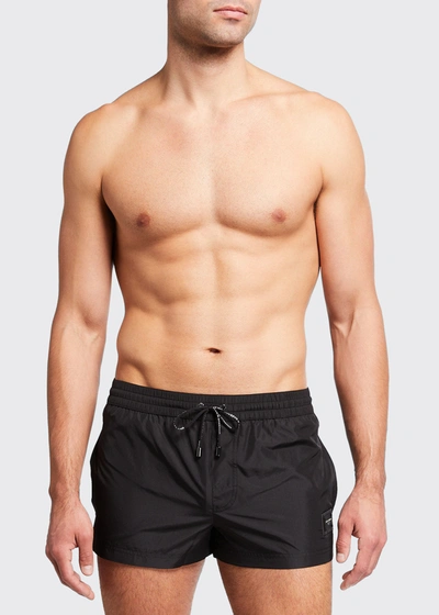 Shop Dolce & Gabbana Men's Solid Logo Short Swim Shorts In Black