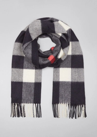 Shop Burberry Men's Half Mega Check Scarf In Navy