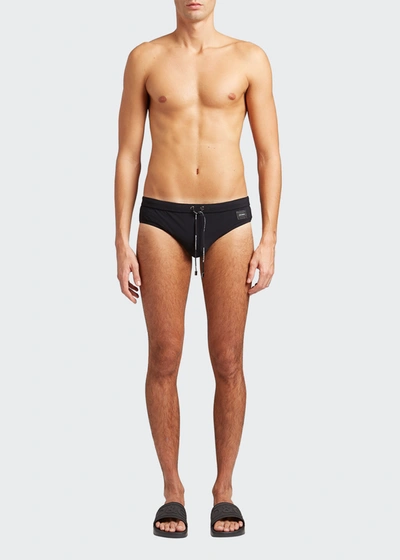 Shop Dolce & Gabbana Men's Solid Drawstring Swim Briefs In Black